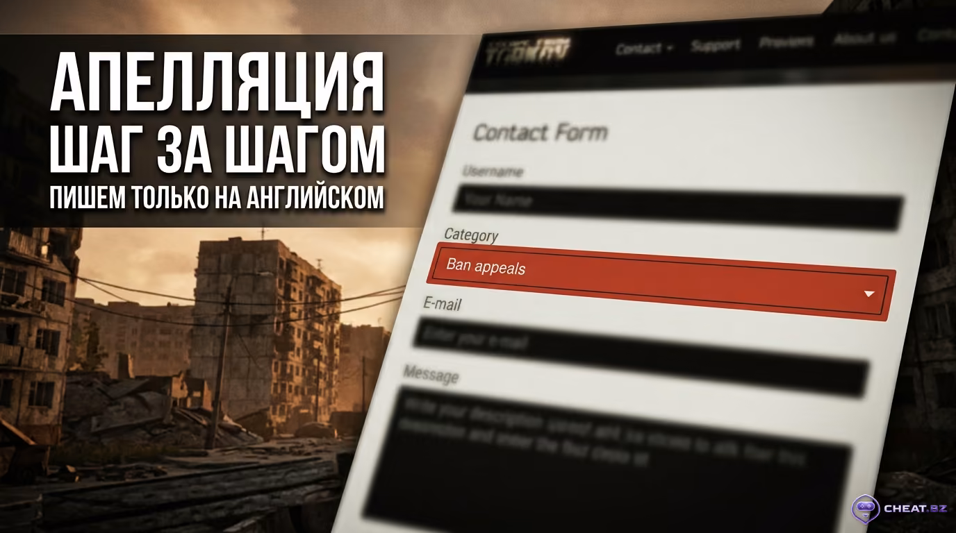 Официальная контактная форма технической службы поддержки BattlEye для подачи апелляции