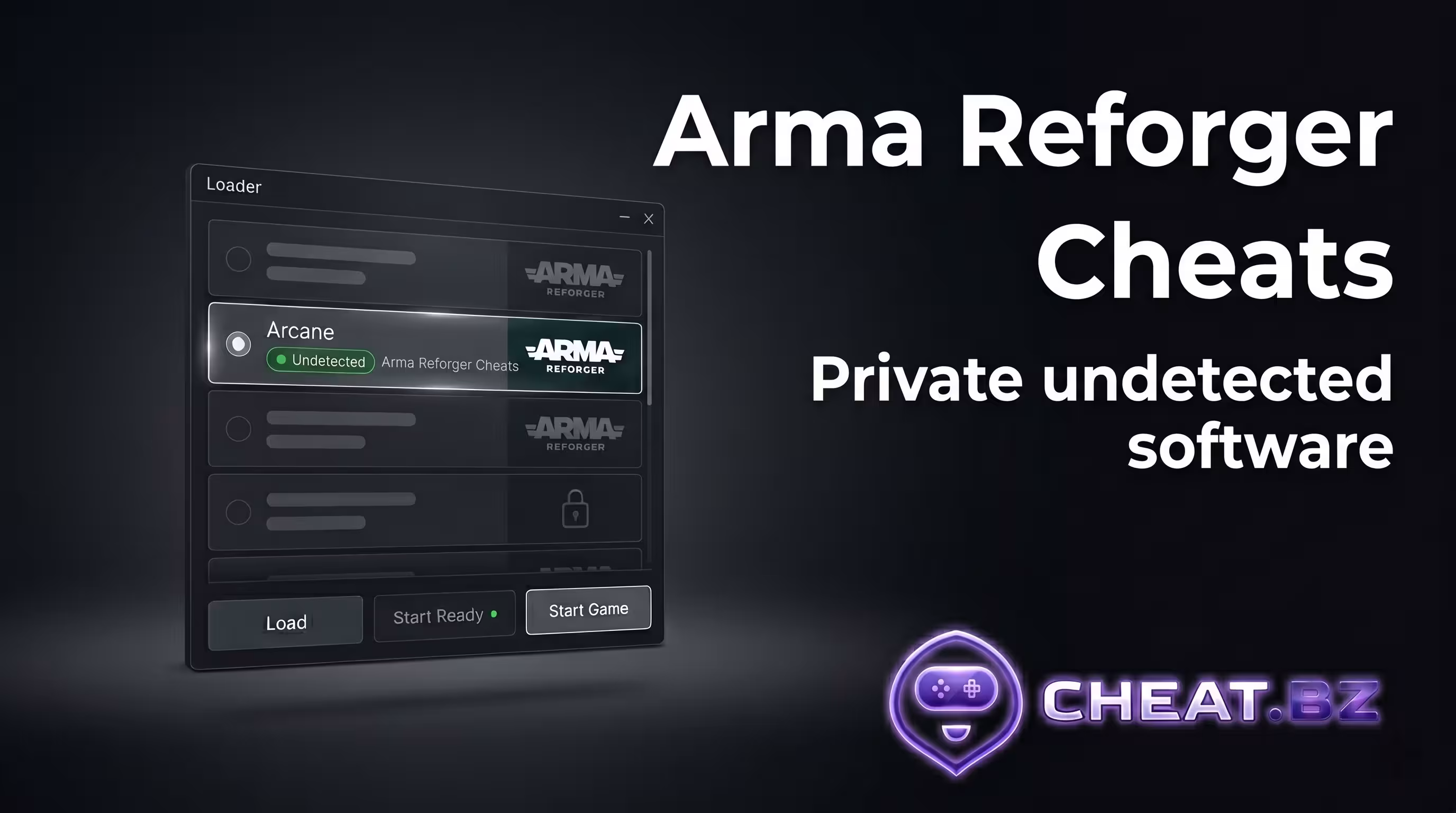 Selecting a private Arma Reforger cheat in the loader