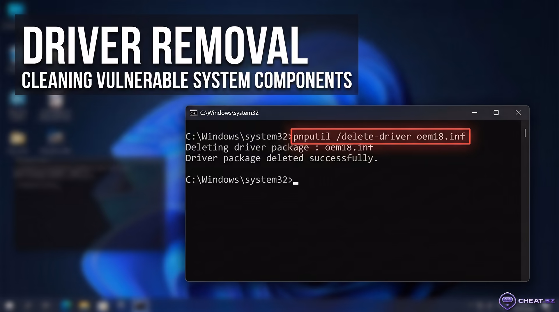 Removing a vulnerable driver using the pnputil utility in Windows Command Prompt