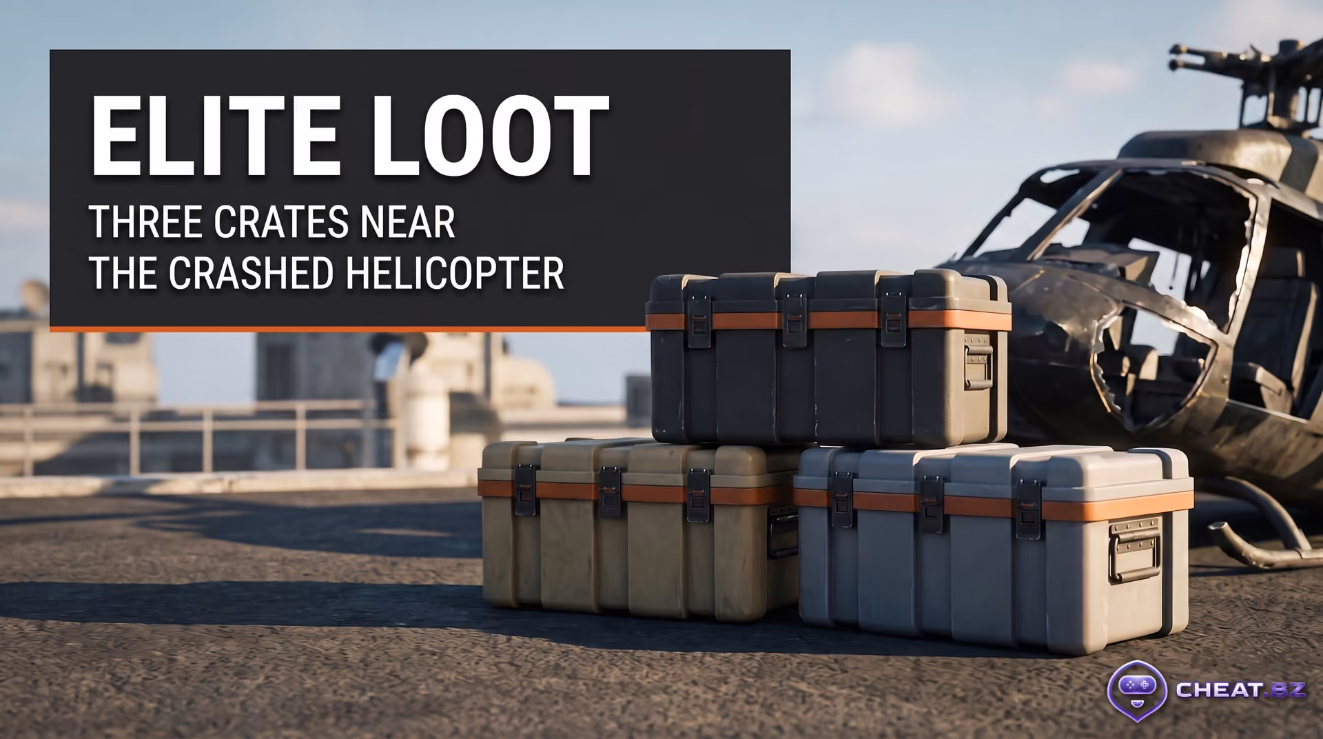 Elite crates resting on the main complex roof at Launch Site in Rust