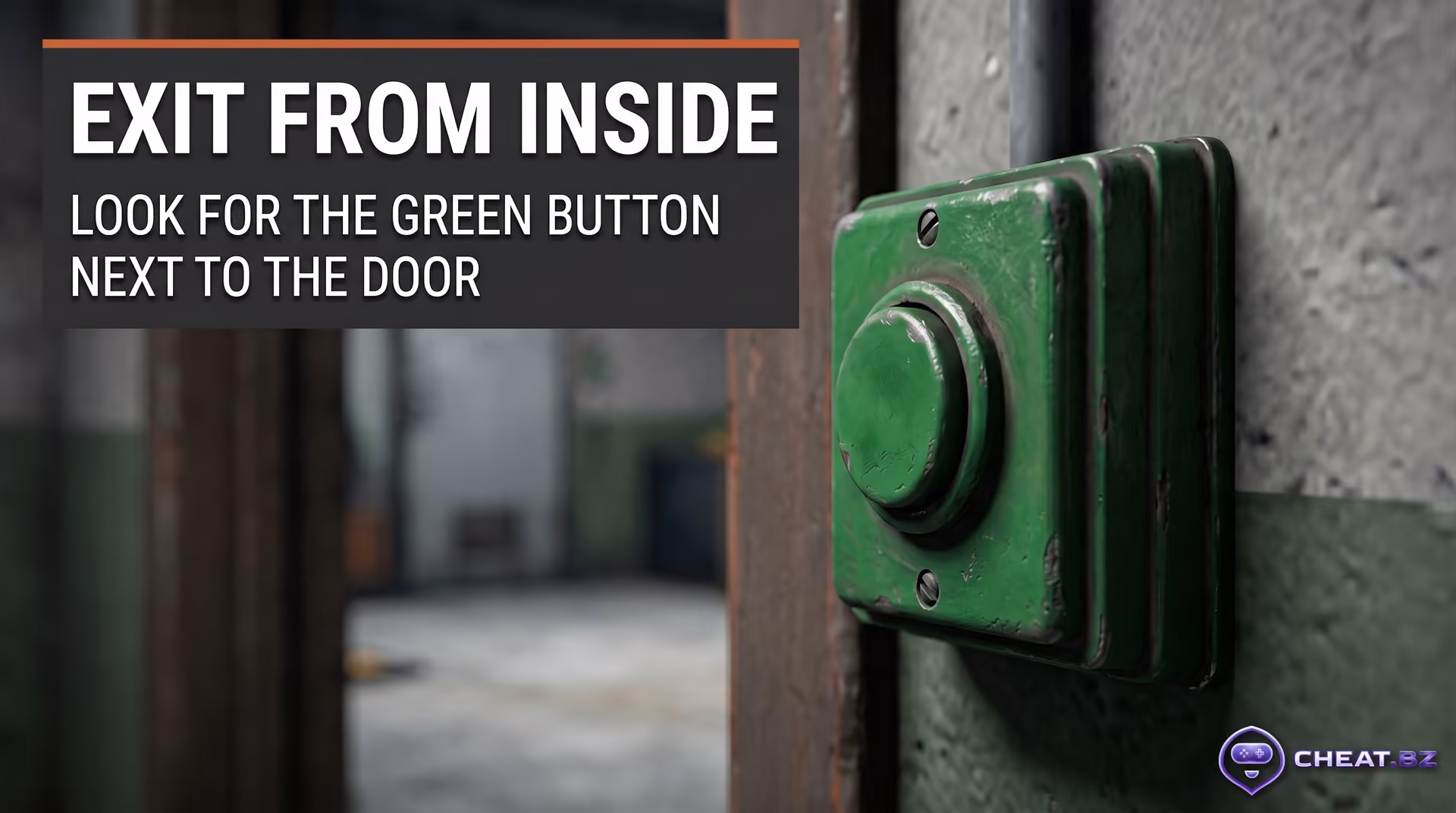 Emergency green exit button beside a locked puzzle blast door in Rust