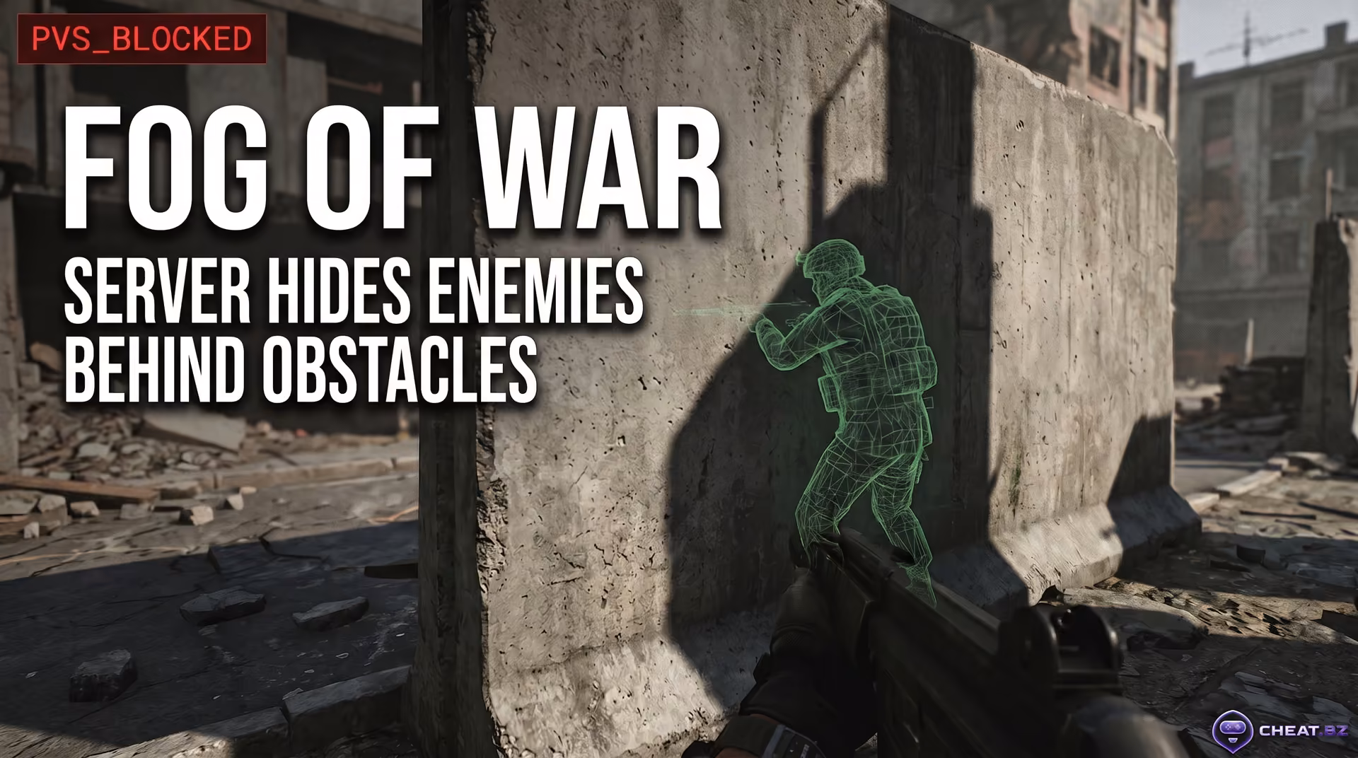 Server-side Fog of War algorithm visualization hiding enemy coordinates behind obstacles from game clients