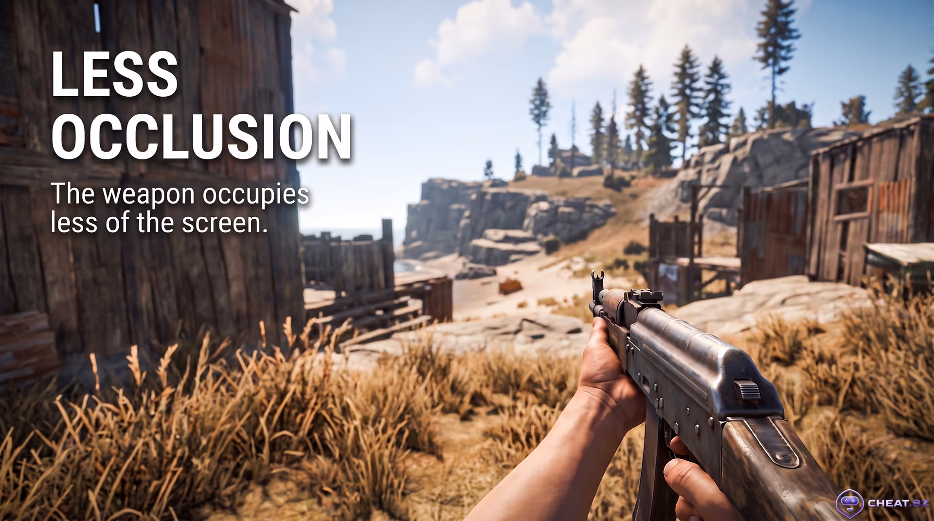 Visual expansion of on-screen visibility when using an extended weapon viewmodel in Rust